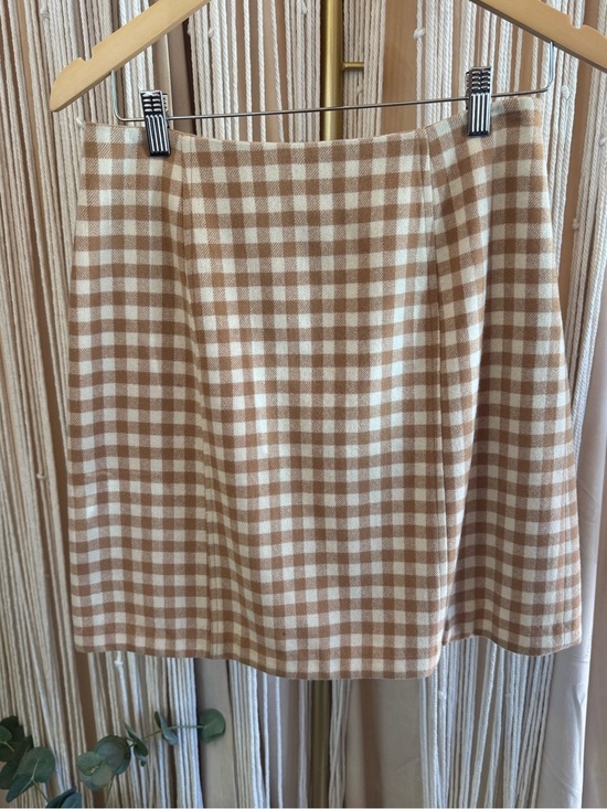 Gruppo Americano Dresses & Skirts - Vintage Gruppo Americano wool miniskirt gingham check ivory cream tan beige 6
